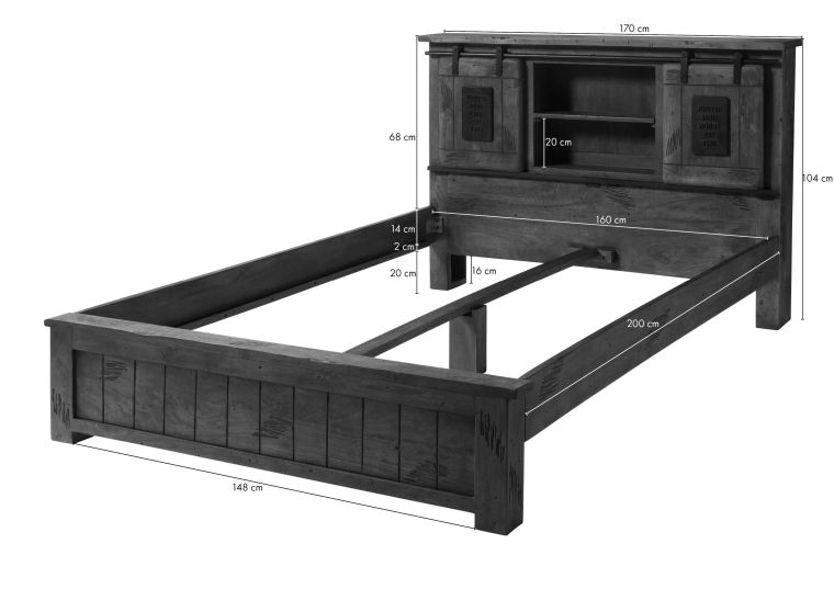 Lit Double X Manguier Laqu Bois Naturel Railway