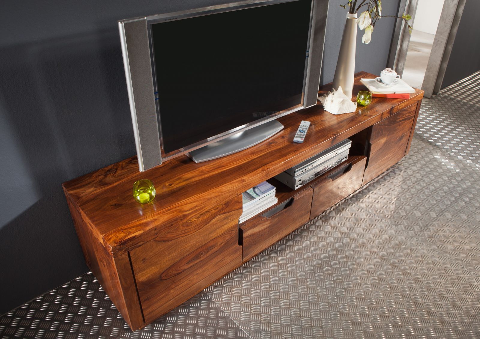 Meuble TV 200x45 Palissandre laqué Noisette DUKE 123