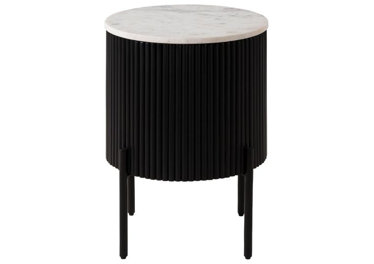 Table dappoint en bois de Manguier 40x40x52 noir laqué / marbre blanc BARCELONA #130