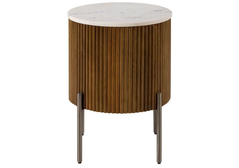 Table dappoint en bois de Manguier 40x40x52 marron laqué / marbre blanc BARCELONA #230