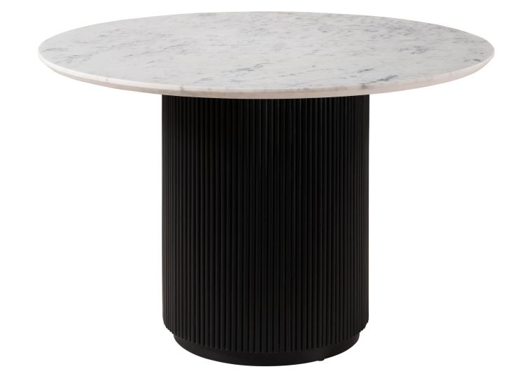 Table à manger en bois de Manguier 120x120x76 noir laqué / marbre blanc BARCELONA #128