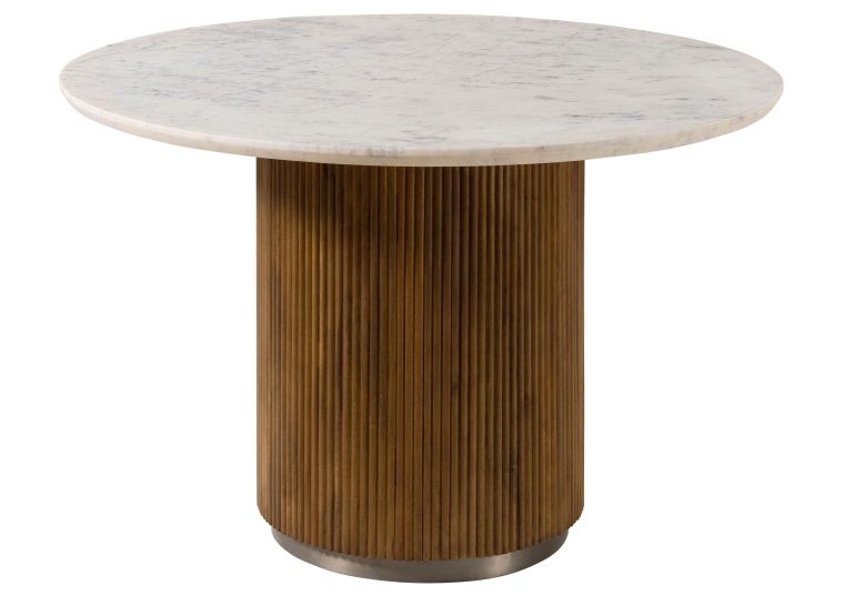 Table à manger en bois de Manguier 120x120x76 marron laqué / marbre blanc BARCELONA #228