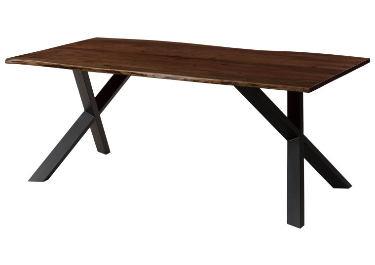 Table à Manger en bois dAcacia 160x90x75 marron laqué / pieds en X incliné anthracite matte FREEFORM 3