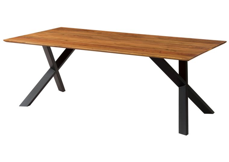 Table à Manger en bois dAcacia 180x90x75 naturel laqué / pieds en X incliné anthracite matte SWISS EDGE