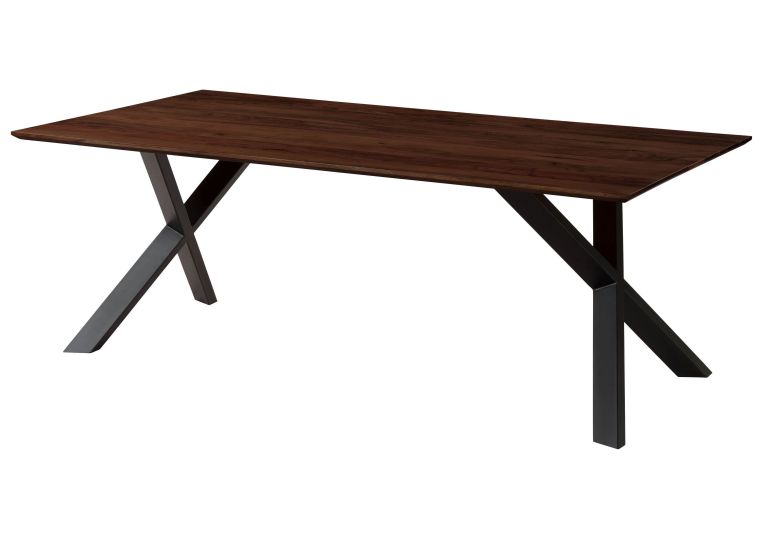 Table à Manger en bois dAcacia 200x100x75 marron laqué / pieds en X incliné anthracite matte SWISS EDGE