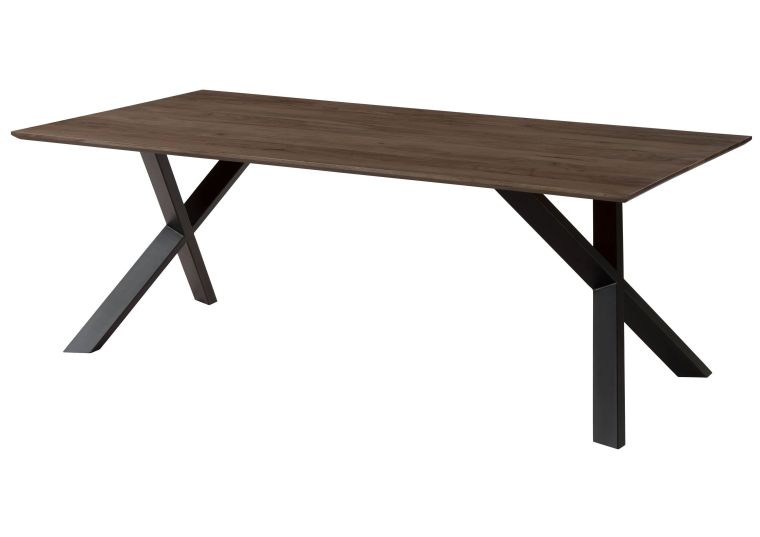 Table à Manger en bois dAcacia 160x90x75 gris laqué / pieds en X incliné anthracite matte SWISS EDGE