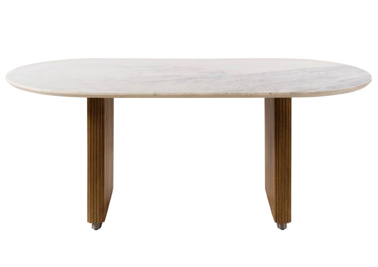 Table à manger en bois de Manguier 180x90x76 marron laqué / marbre blanc BARCELONA #237