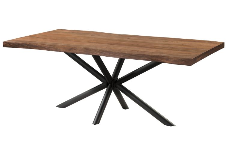 Table à Manger en bois de Sheesham 200x100x76 gris teinté / pied cenral anthracite matte FREEFORM 5