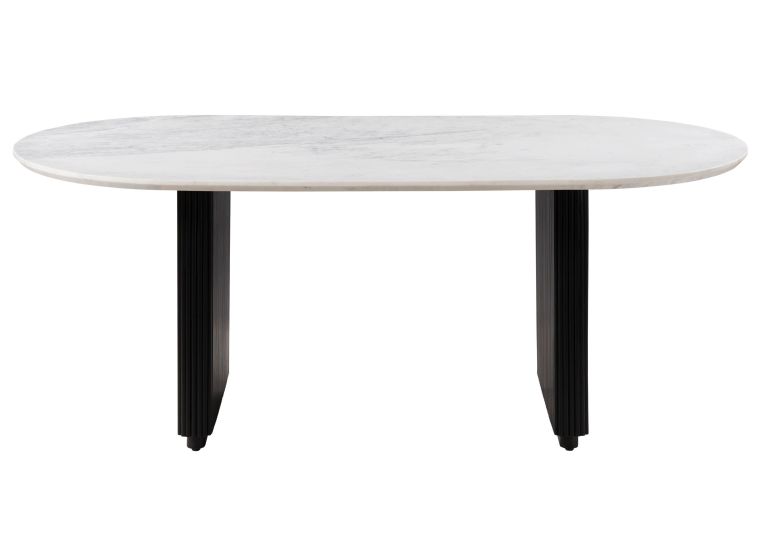 Table à manger en bois de Manguier 220x100x76 noir laqué / marbre blanc BARCELONA #135