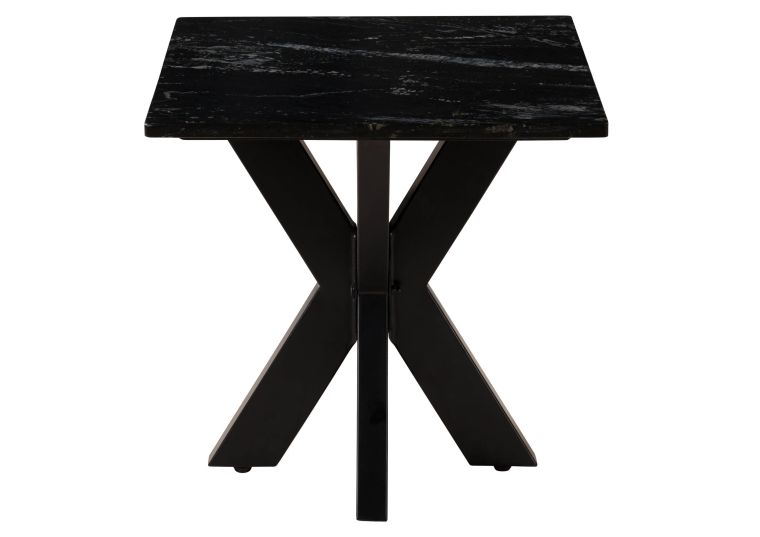 Table basse 55x55 marbre noir / pied central en fer noir BARCELONA #415