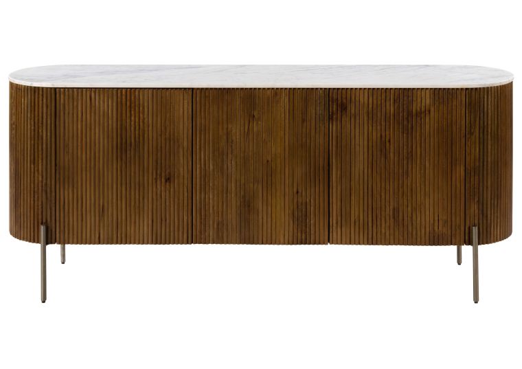 Buffet en bois de Manguier 180x40x76 marron laqué / marbre blanc BARCELONA #201