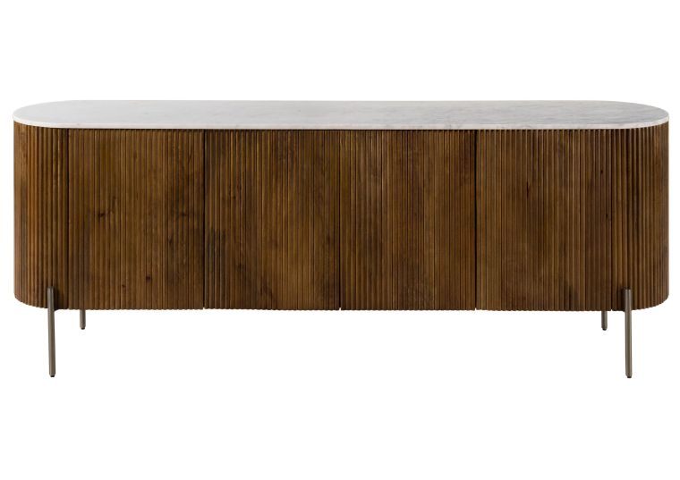 Buffet en bois de Manguier 200x40x76 marron laqué / marbre blanc BARCELONA #202