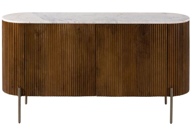 Buffet en bois de Manguier 145x40x76 marron laqué / marbre blanc BARCELONA #203