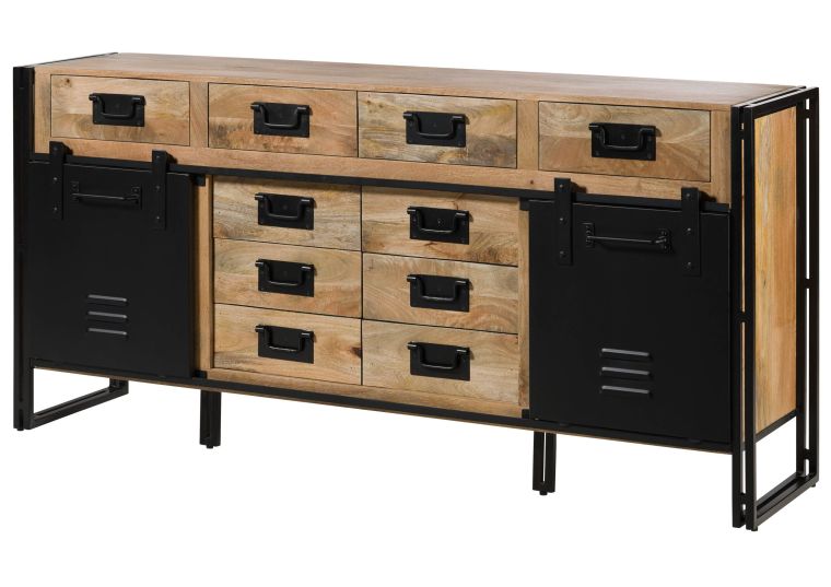 Buffet en bois de manguier 195x45x90 laqué naturel clair / Métal noir BLACKBURN #109