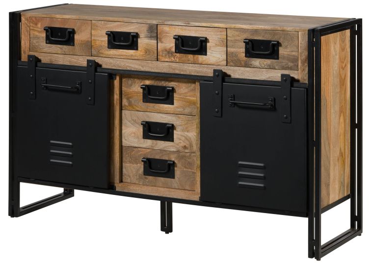 Buffet en bois de manguier 150x45x90 laqué naturel clair / Métal noir BLACKBURN #110