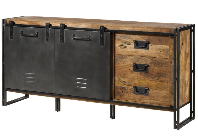 Buffet en bois de Manguier 195x45x90 laqué naturel / métal gris BLACKBURN #307