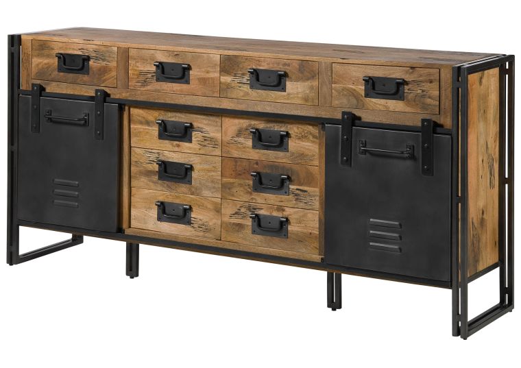 Buffet en bois de Manguier 195x45x90 laqué naturel / métal gris BLACKBURN #309