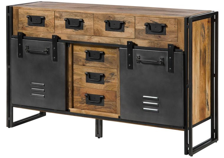 Buffet en bois de Manguier 150x45x90 laqué naturel / métal gris BLACKBURN #310