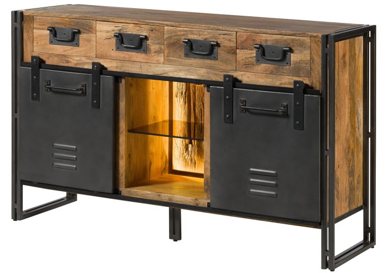 Buffet en bois de Manguier / Bois de récupération 150x45x90 naturel laqué / métal gris BLACKBURN LUX #410