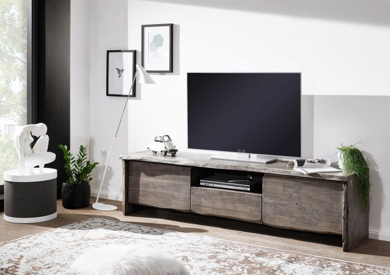 Meuble TV 191x45 Acacia laqué Gris taupe PURE ACACIA #902