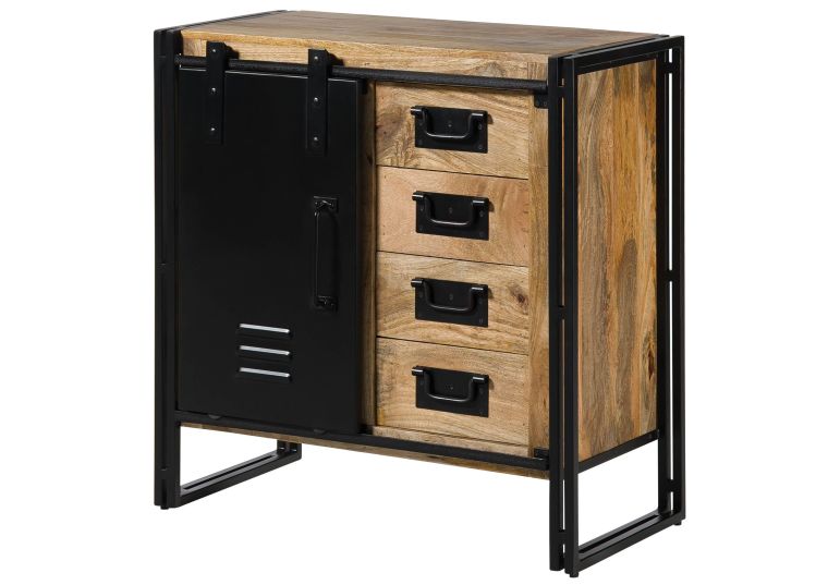 Commode en bois de manguier 90x45x90 laqué naturel clair / Métal noir BLACKBURN #108