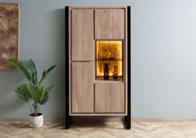 Meuble de Rangement en bois dacacia / bois de récupération 95x40x180 naturel laqué DENVER #106