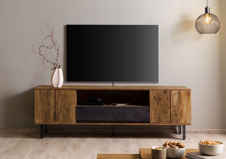 Meuble TV 185x45x60 en bois de Sheesham naturel non traité LICHTENBERG #117