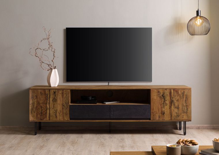 Meuble TV  205x45x60 en bois Sheesham naturel non traité LICHTENBERG #118