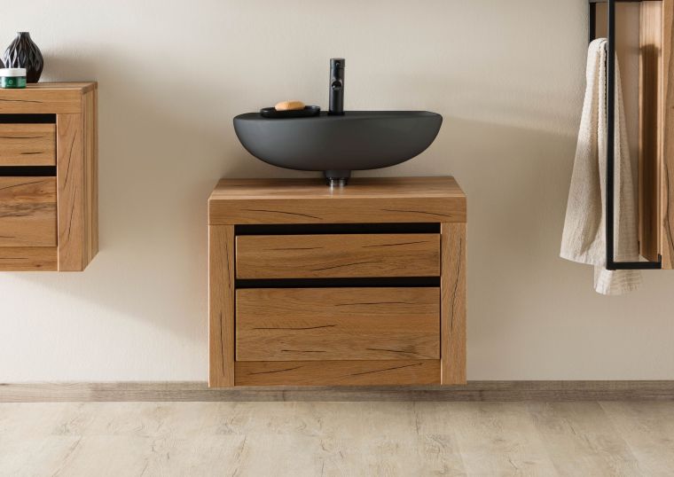 Meuble sous-lavabo 70x50x52 en bois de chêne lombard huilé naturel MONTREUX #50