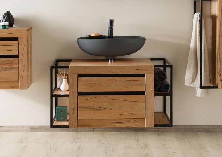 Meuble sous-lavabo 100x50x52 en bois de chêne lombard  huilé naturel MONTREUX #53