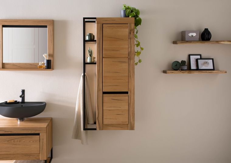 Armoire de salle de bain 59x35x130 en bois de chêne massif  huilé naturel MONTREUX #59