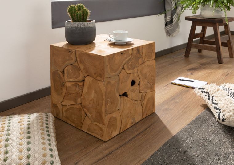 Table dappoint 40x40 Teck laqué Teck naturel UNIKA #181