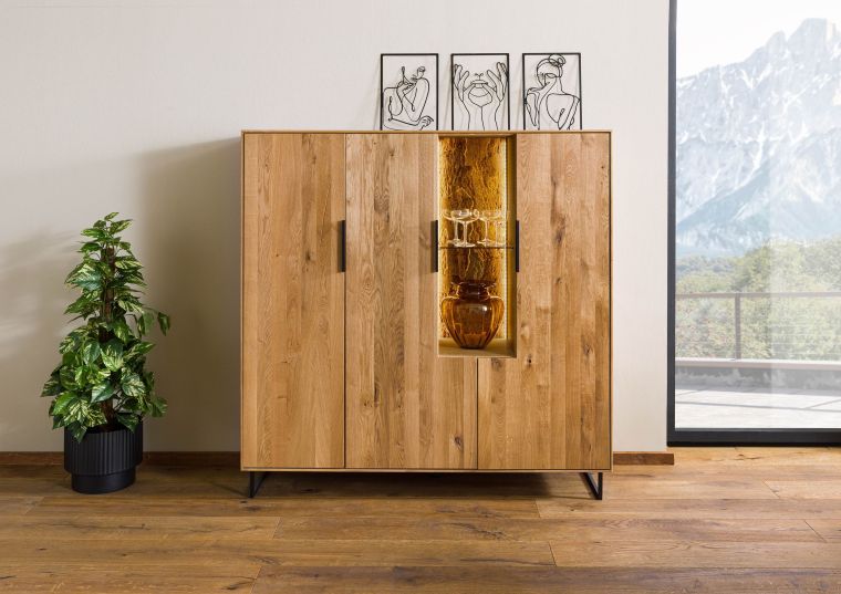 Buffet 142x43x145 en bois de chêne sauvage avec porte en bois huilé naturel LINDAU #17