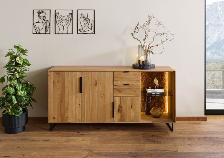 Buffet 160x43x79 en bois de Chêne sauvage  naturel huilé LINDAU #08