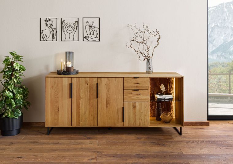 Buffet 180x43x79 en bois de Chêne sauvage naturel huilé LINDAU #09