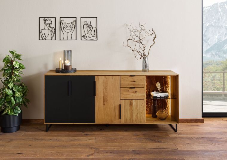 Buffet 180x43x79 en bois de Chêne sauvage  naturel huilé LINDAU #109