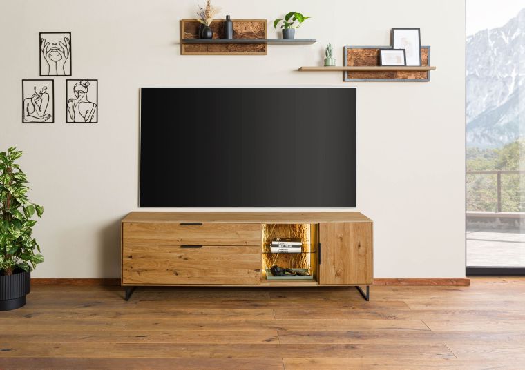 Meuble TV 180x43x59 en bois de Chêne sauvage  naturel huilé LINDAU #25