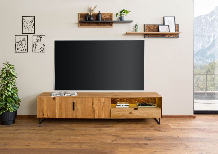 Meuble TV  220x43x51  en bois de chêne sauvage avec porte en boishuilé naturel LINDAU #26