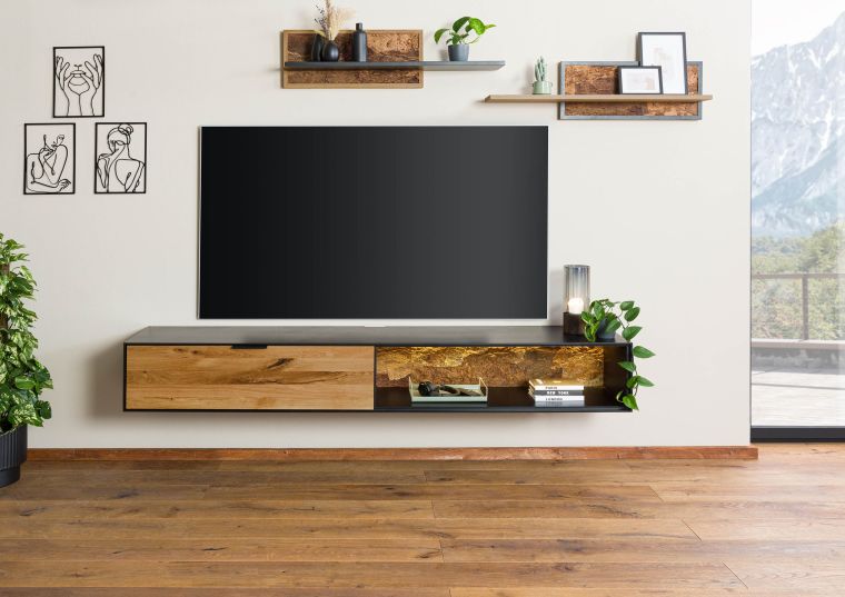 Meuble TV 220x43x30 en bois de Chêne sauvage naturel huilé LINDAU #28