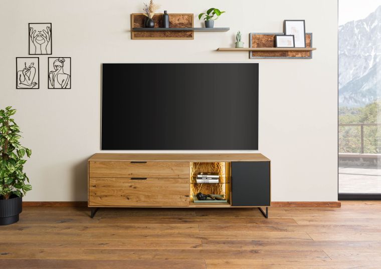 Meuble TV 180x43x59 en bois de Chêne sauvage  naturel huilé LINDAU #125