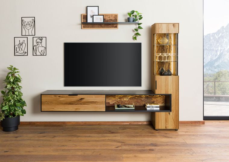 Ensemble Meuble TV  233x43x182  en bois de Chêne sauvage naturel huilé LINDAU #30